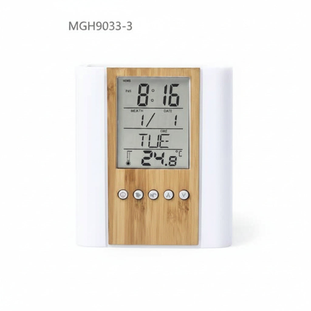 Bamboo Digital Clock with Pen Holder | Model 9033-3