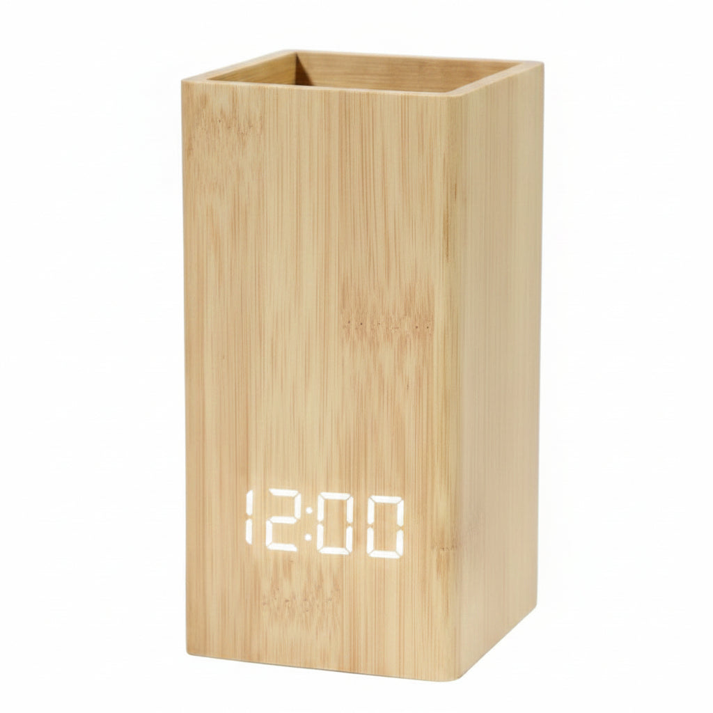 Bamboo Pen Stand with Digital Clock | Model 9033-7