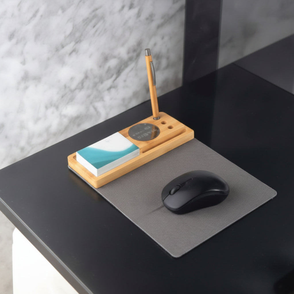 Folding Mouse Pad with Bamboo Desk Organiser | Eco-Friendly Workspace Accessory
