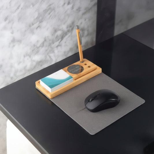 Folding Mouse Pad with Bamboo Desk Organiser | Eco-Friendly Workspace Accessory