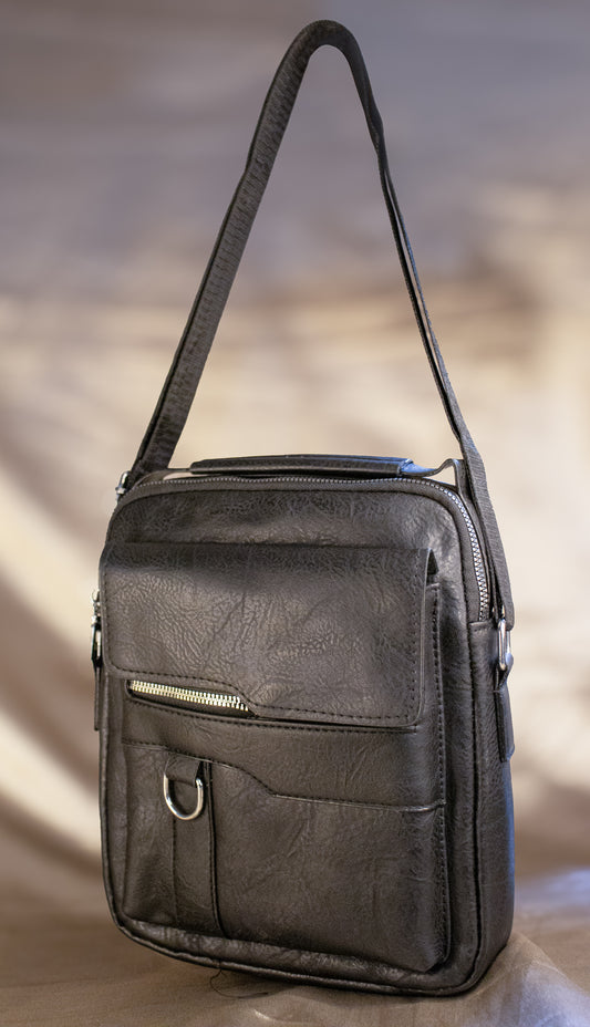 PU Laptop Sling Bag – Water-Resistant with 3 Compartments