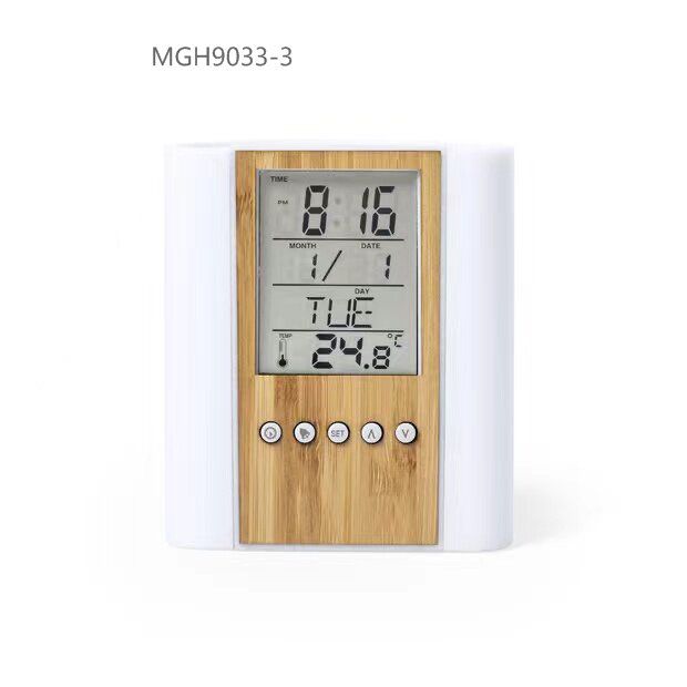 MGH9033-3 | Bamboo Digital Clock with Pen Holder