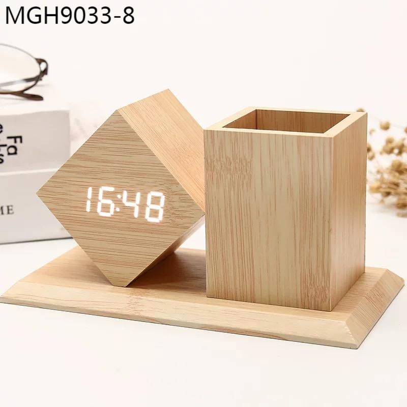 MGH9033-8 | Bamboo Digital Clock with Pen Stand