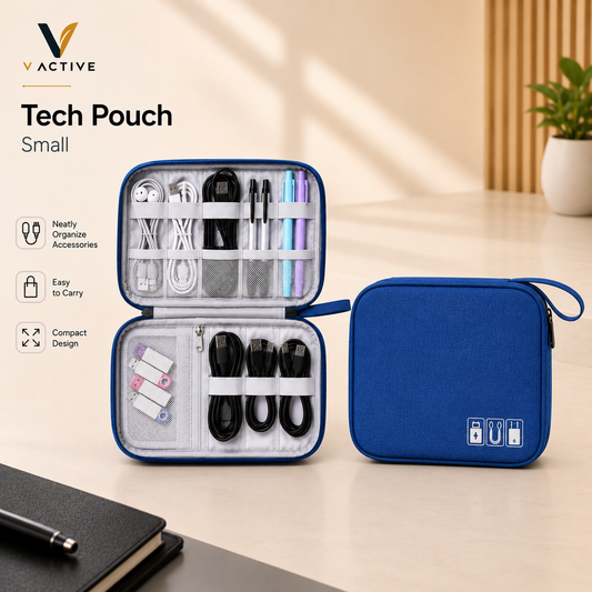 V-Active MGH8031-1 blue small tech pouch organizer with compartments for cables and accessories