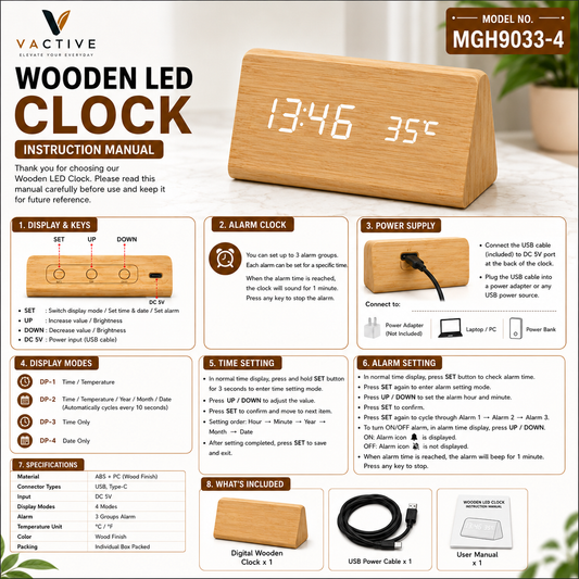 MGH9033-4 | Bamboo Digital Clock