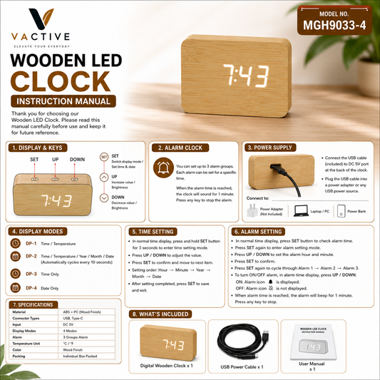 MGH9033-5 | Bamboo Digital Clock