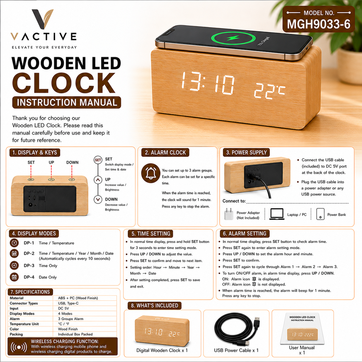 MGH9033-6 | Bamboo Digital Clock