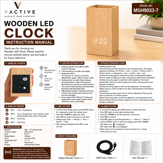 MGH9033-7 | Bamboo Pen Stand with Digital Clock