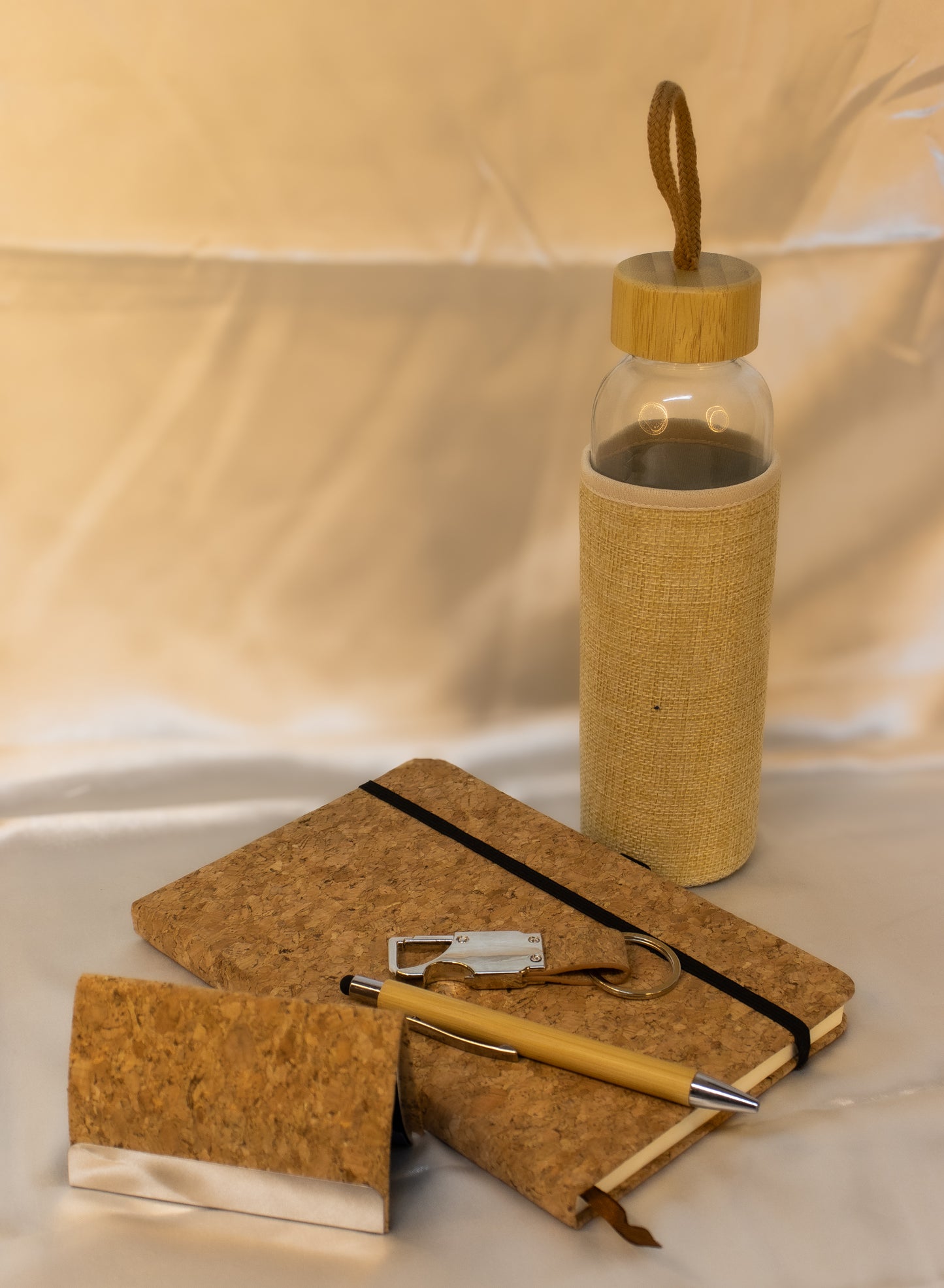 Wooden-Themed Executive Gift Hamper – Diary, Glass Bottle, Pen, Key Chain & Card Holder