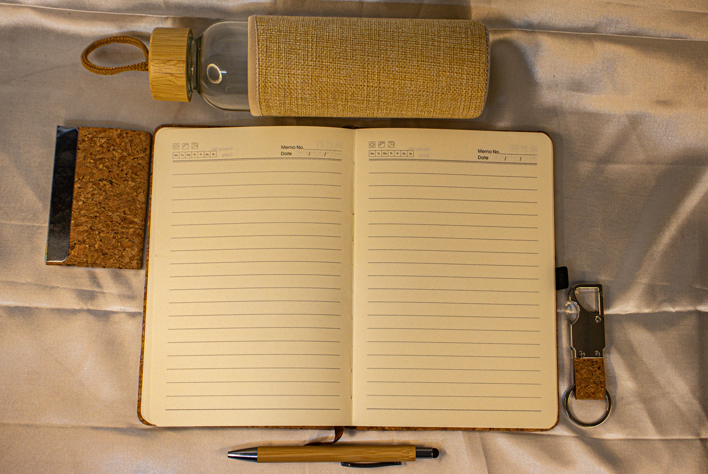 Wooden-Themed Executive Gift Hamper – Diary, Glass Bottle, Pen, Key Chain & Card Holder