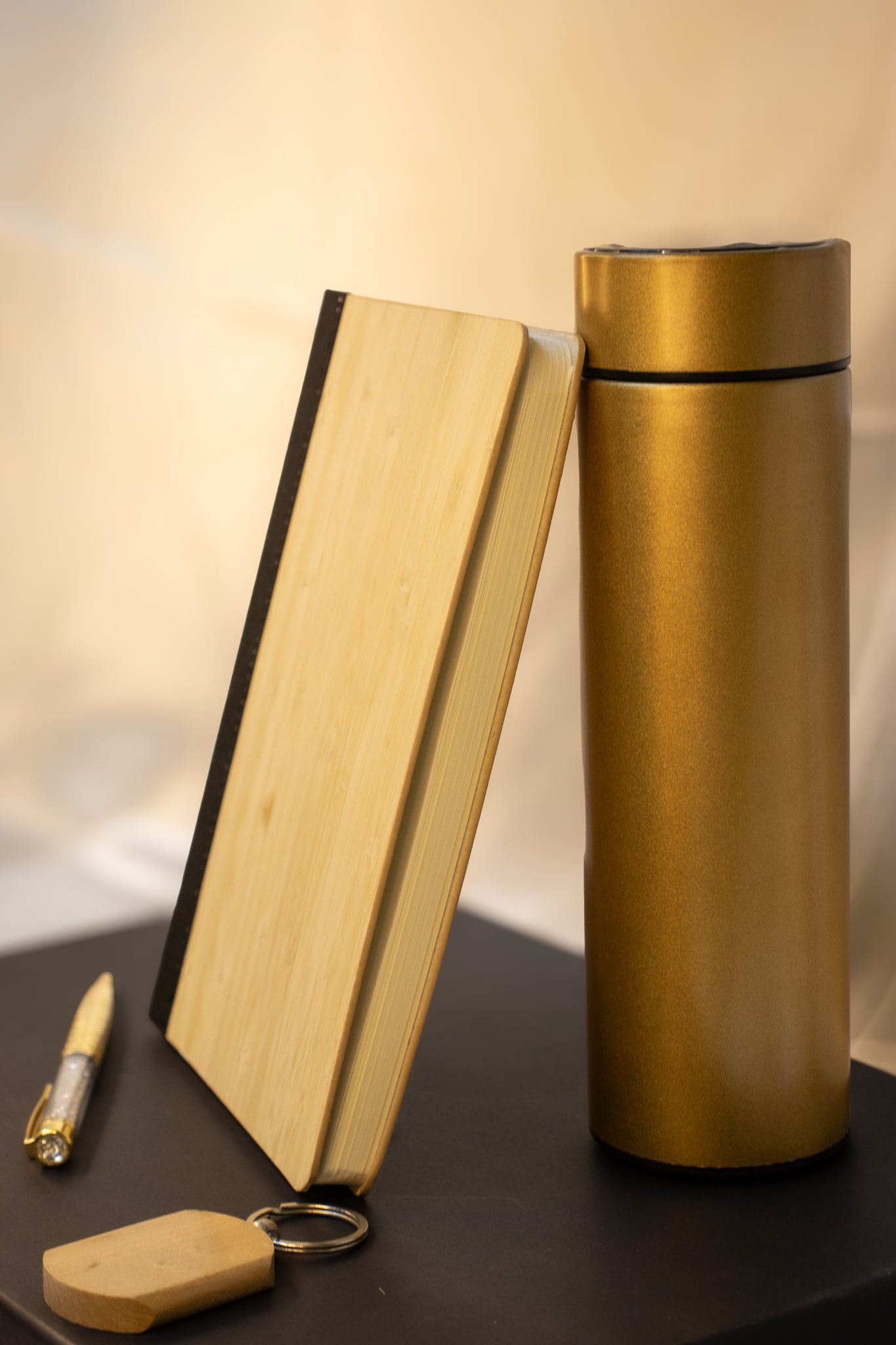 Executive Gift Hamper – Diary, 500ml Glass Bottle, Pen & Key Chain (Wooden Finish)